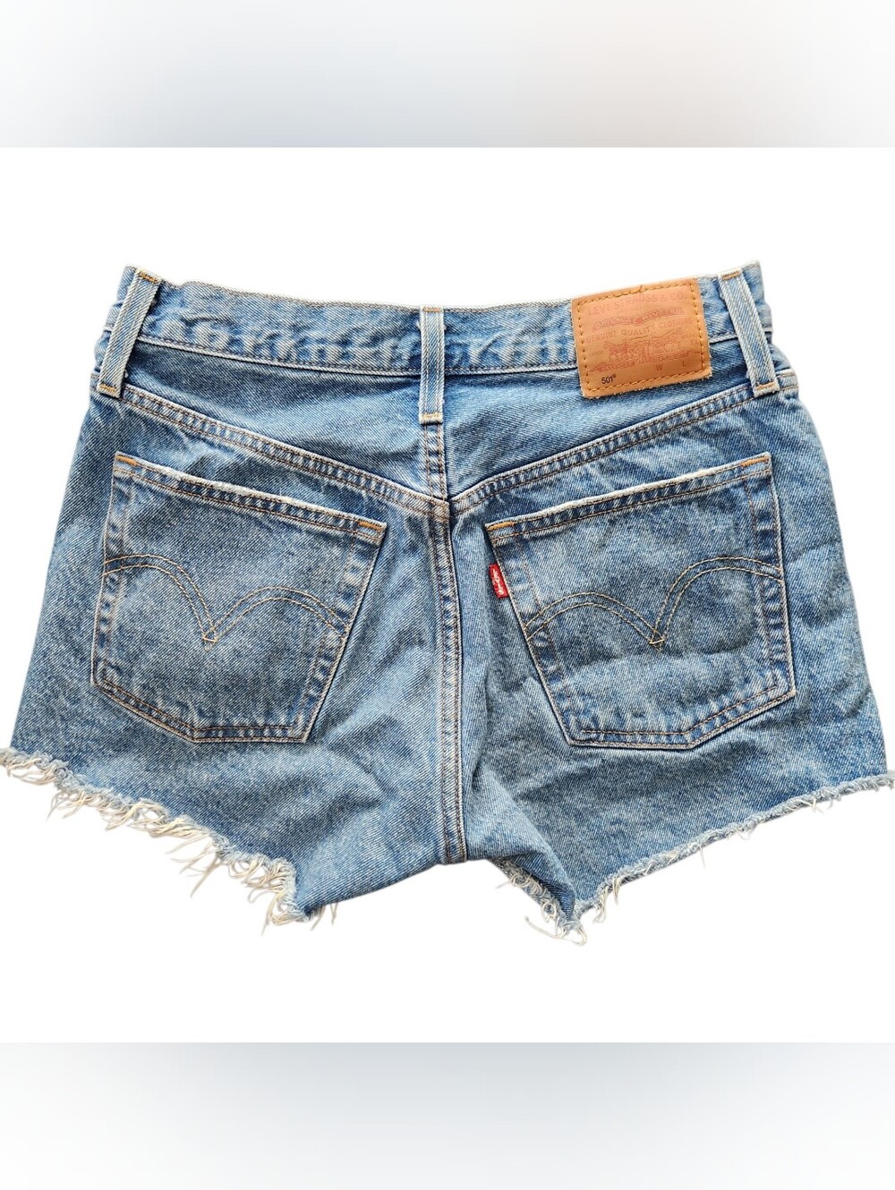 Levi's 501 Cut Off Blue Denim Shorts Distressed Frayed Button Fly Women Size 26 - Picture 4 of 13
